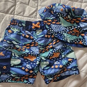 Kids' Ocean Print Swim Shorts and Hat Set 3T
